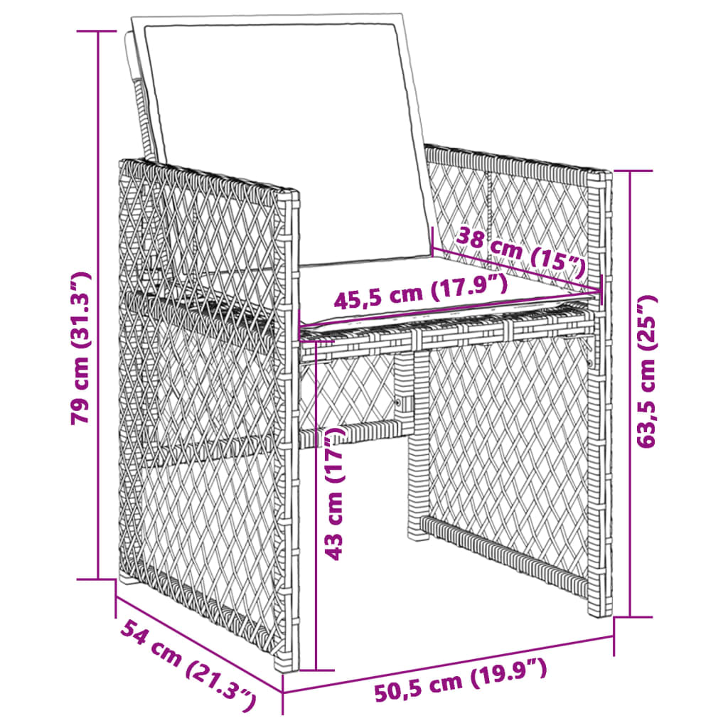 Chaises de jardin avec coussins lot de 4 gris clair poly rotin