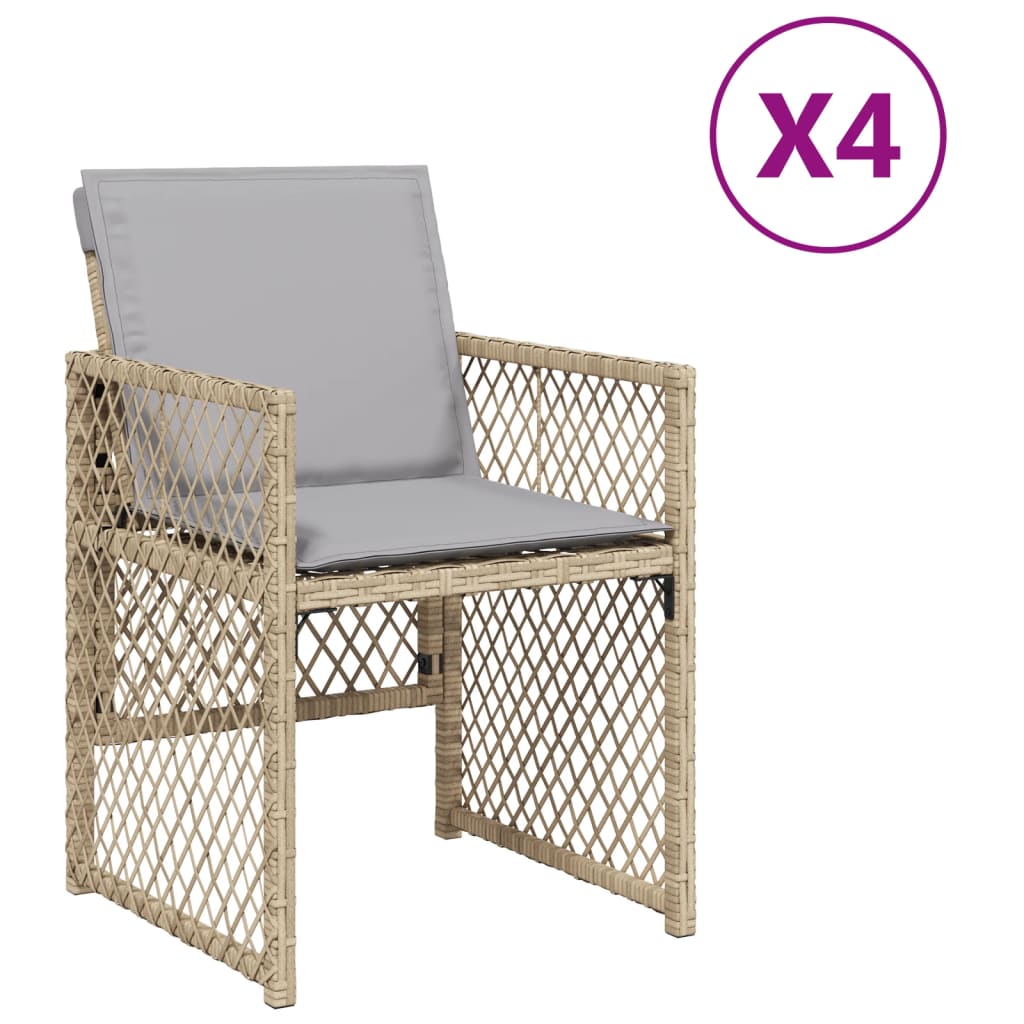 Chaises de jardin avec coussins lot de 4 mélange beige