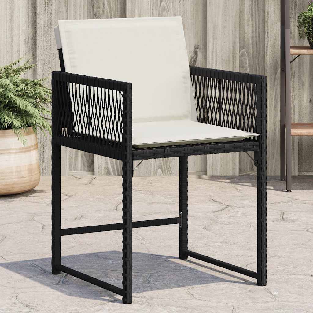 Chaises de jardin lot de 4 avec coussins noir résine tressée