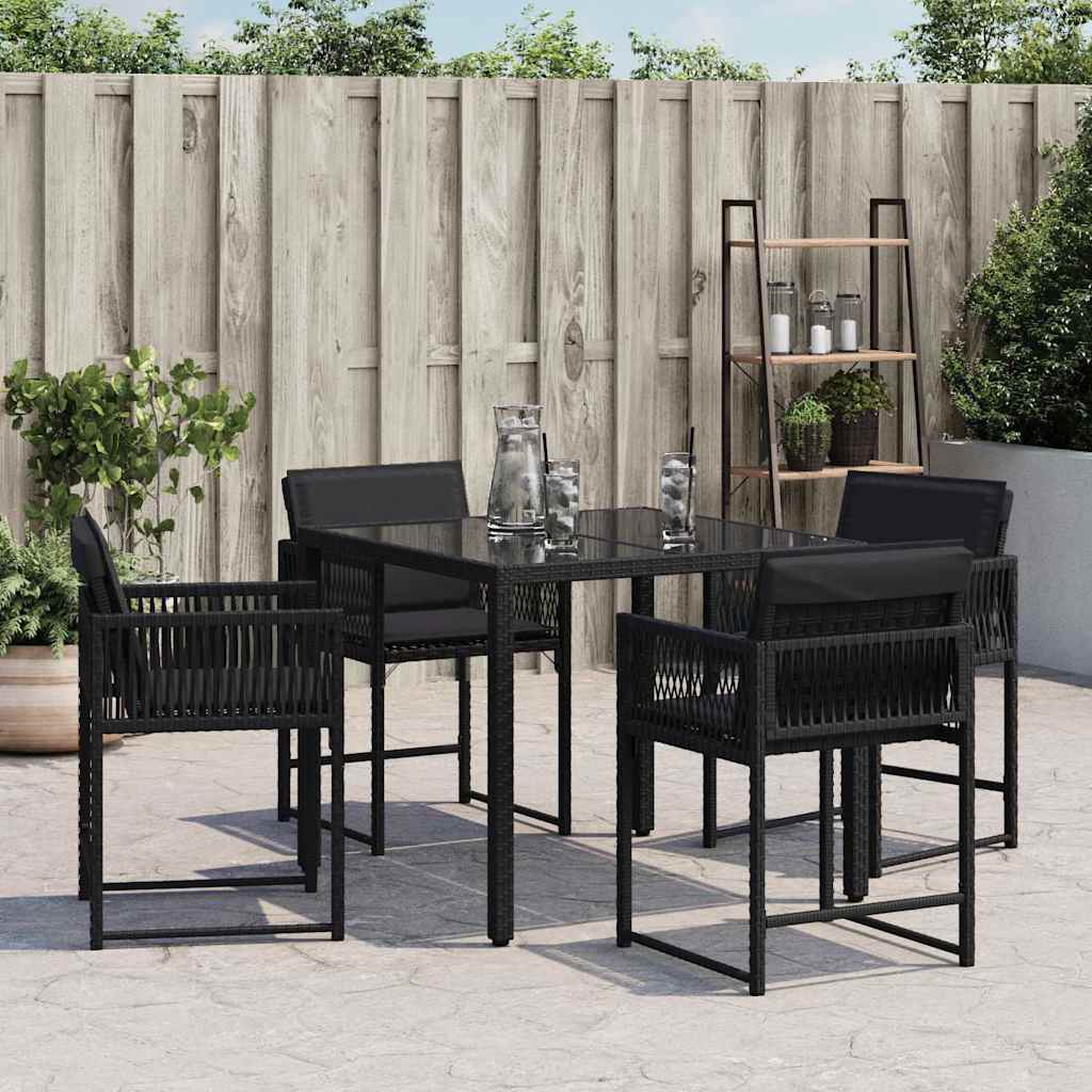 Chaises de jardin lot de 4 avec coussins noir résine tressée