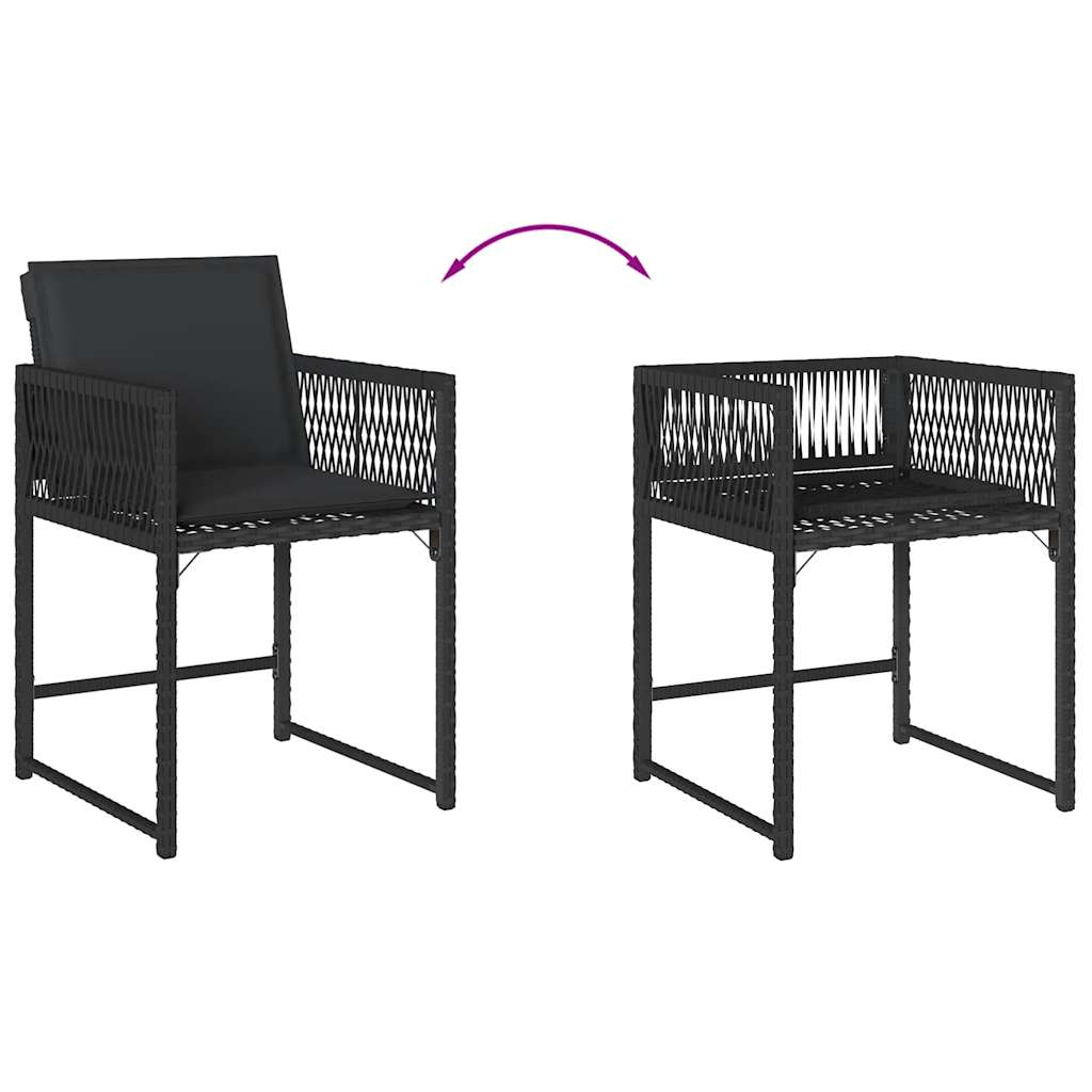 Chaises de jardin lot de 4 avec coussins noir résine tressée