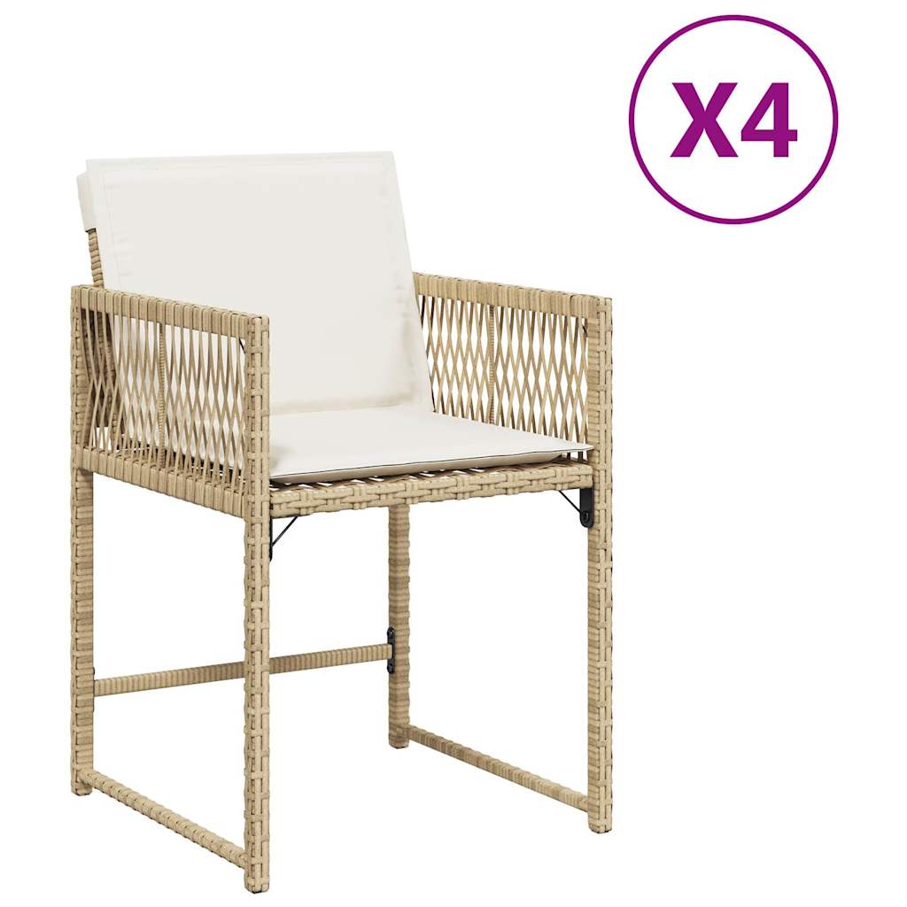 Chaises de jardin avec coussins lot de 4 beige résine tressée