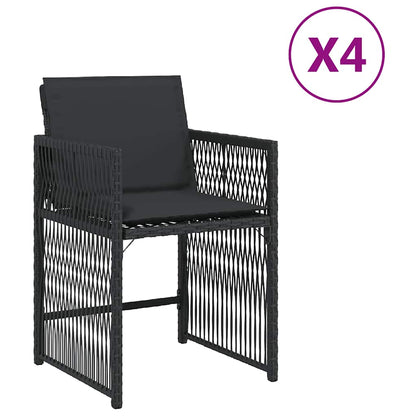 Chaises de jardin lot de 4 avec coussins noir résine tressée