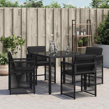 Chaises de jardin lot de 4 avec coussins noir résine tressée