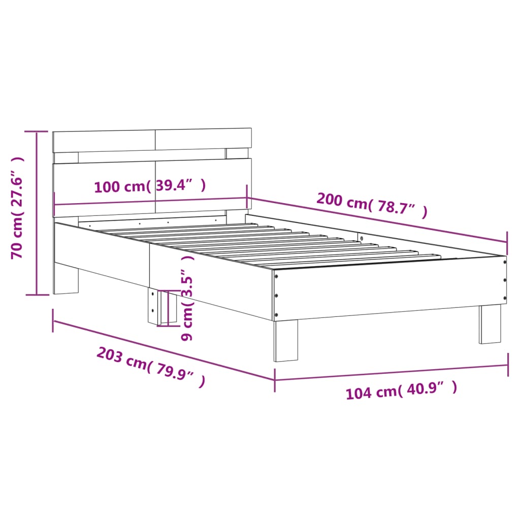 Cadre de lit sans matelas avec tête de lit blanc 100x200 cm