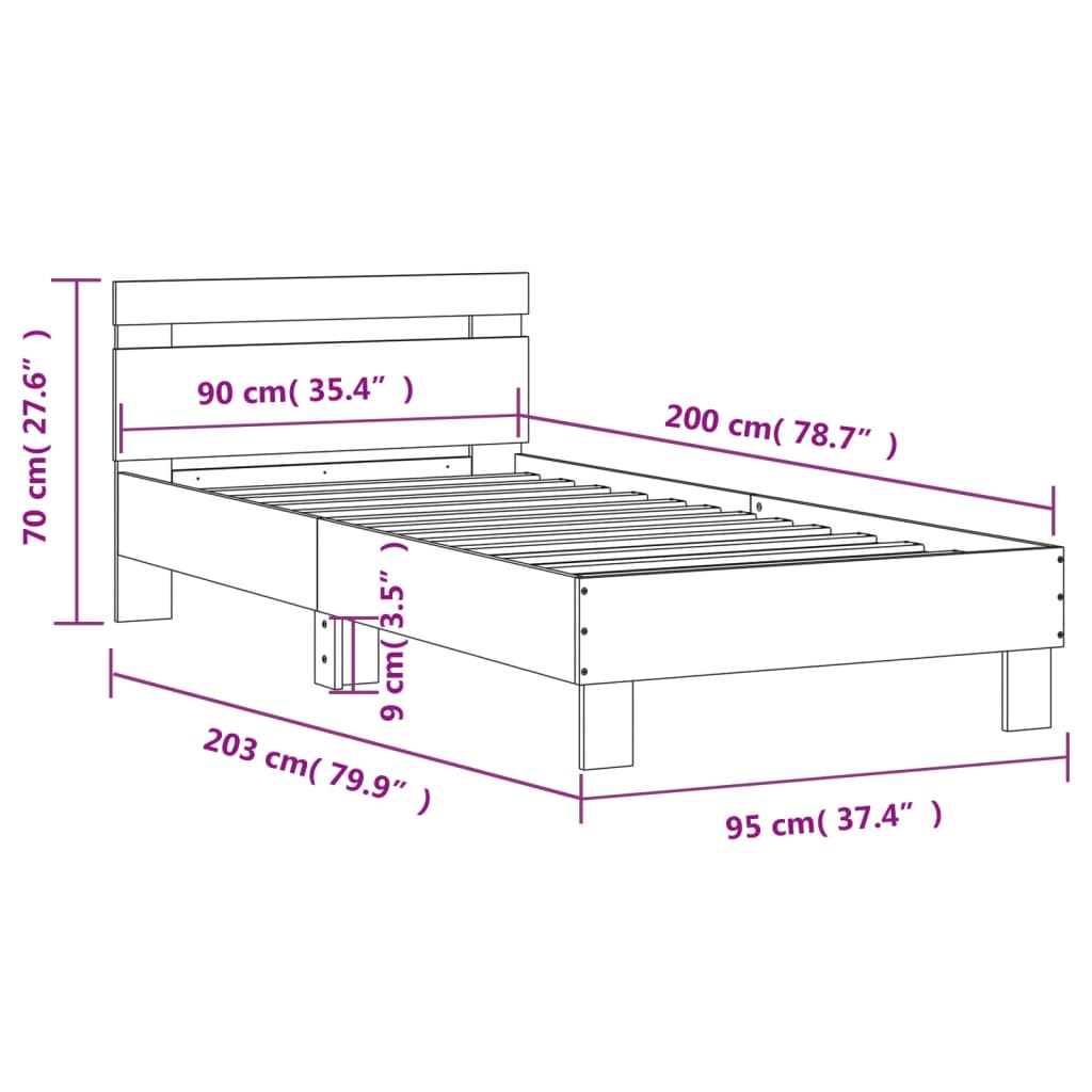 Cadre de lit sans matelas avec tête de lit noir 90x200 cm