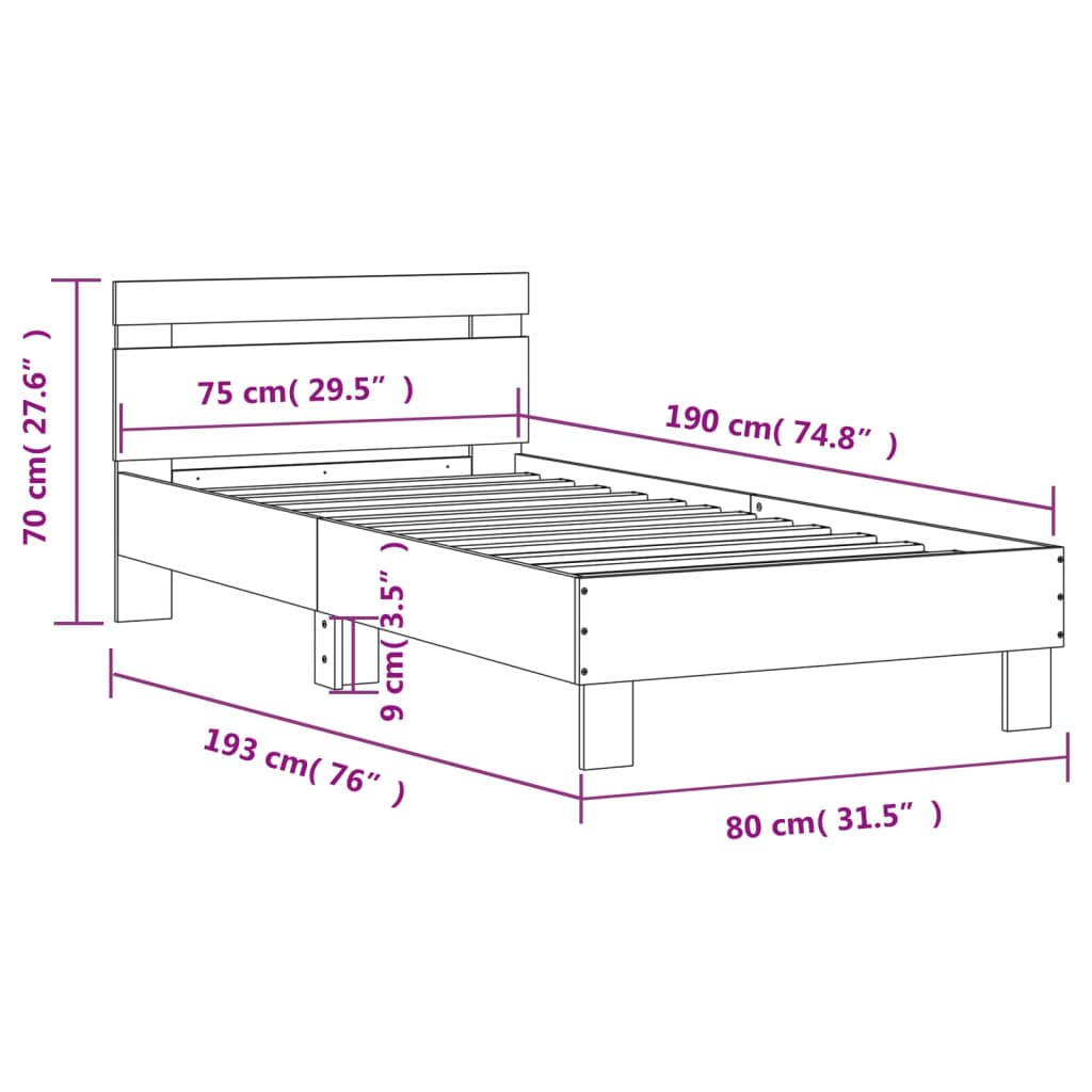 Cadre de lit sans matelas avec tête de lit blanc 75x190 cm