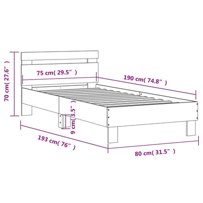 Cadre de lit sans matelas avec tête de lit noir 75x190 cm