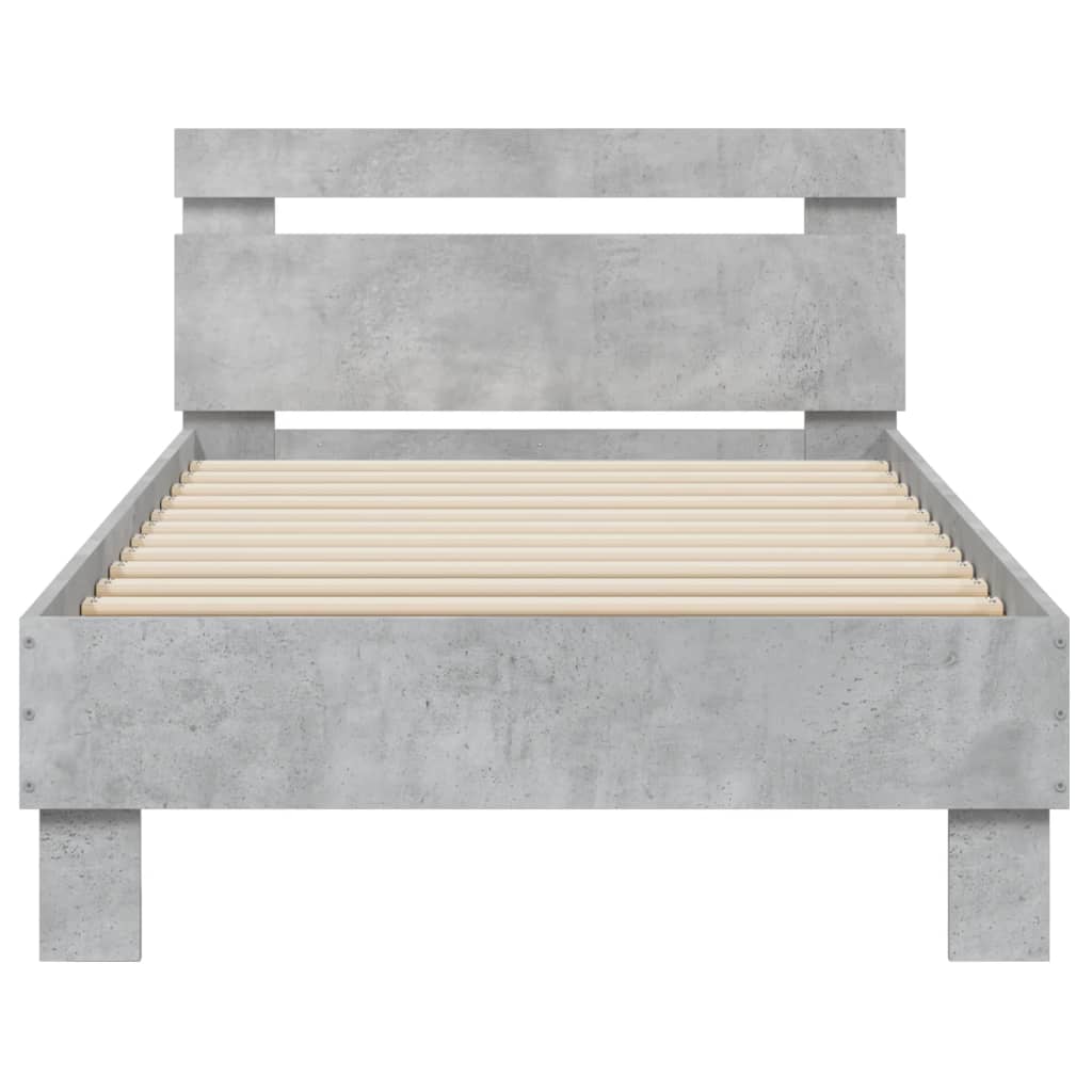 Cadre de lit sans matelas avec tête de lit gris béton 75x190 cm