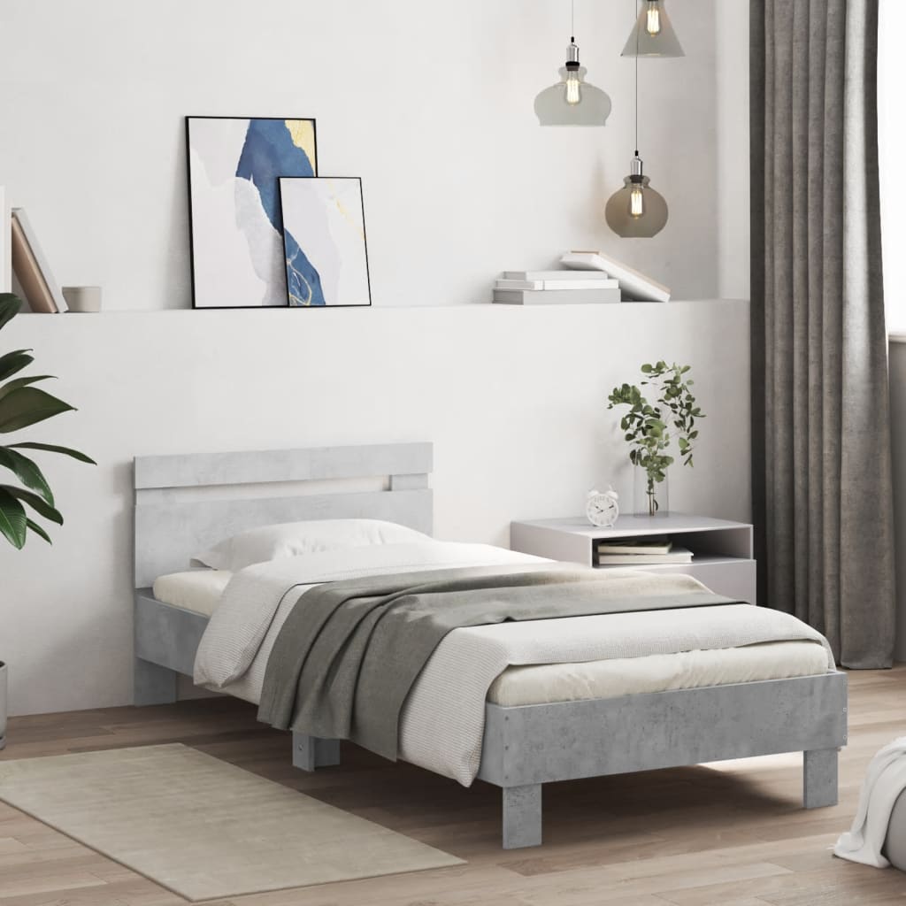 Cadre de lit sans matelas avec tête de lit gris béton 75x190 cm