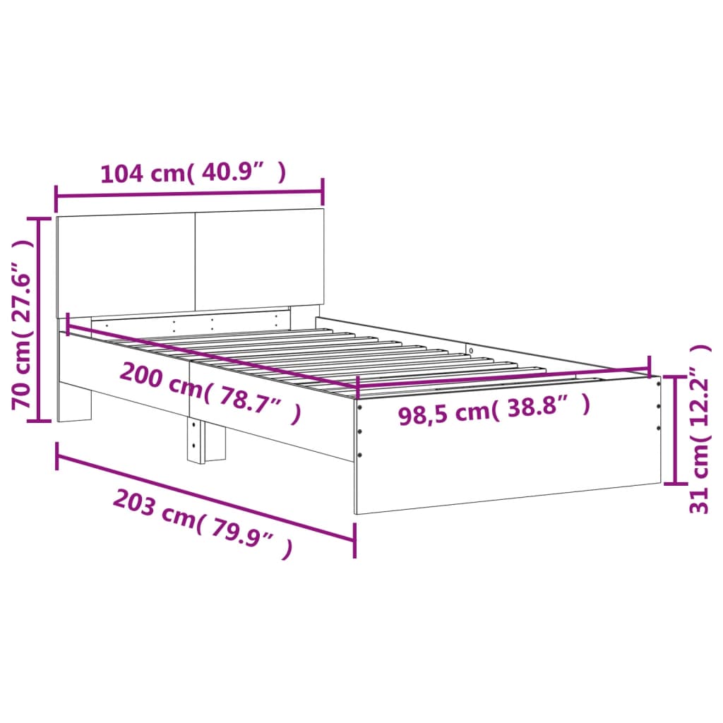 Cadre de lit sans matelas avec tête de lit blanc 100x200 cm