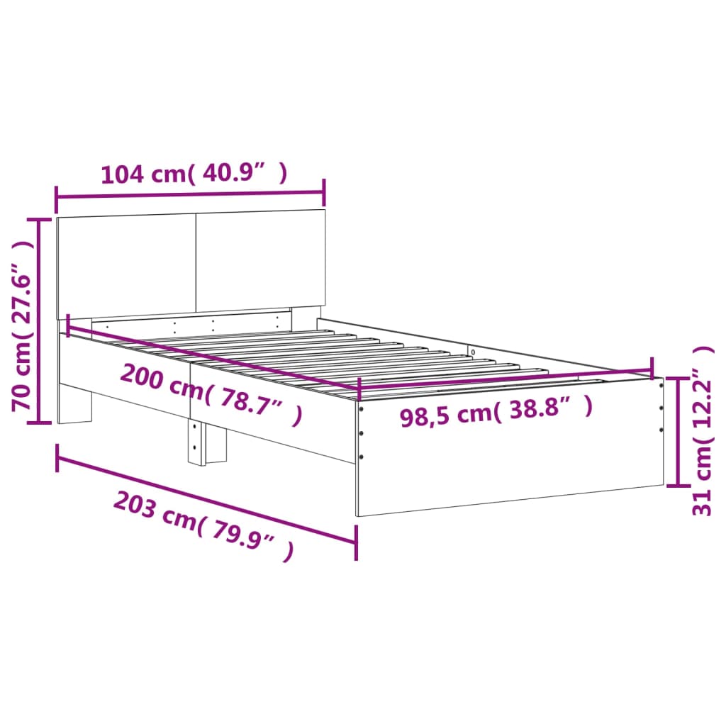 Cadre de lit sans matelas avec tête de lit 100x200 cm