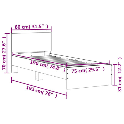 Cadre de lit sans matelas avec tête de lit blanc 75x190 cm