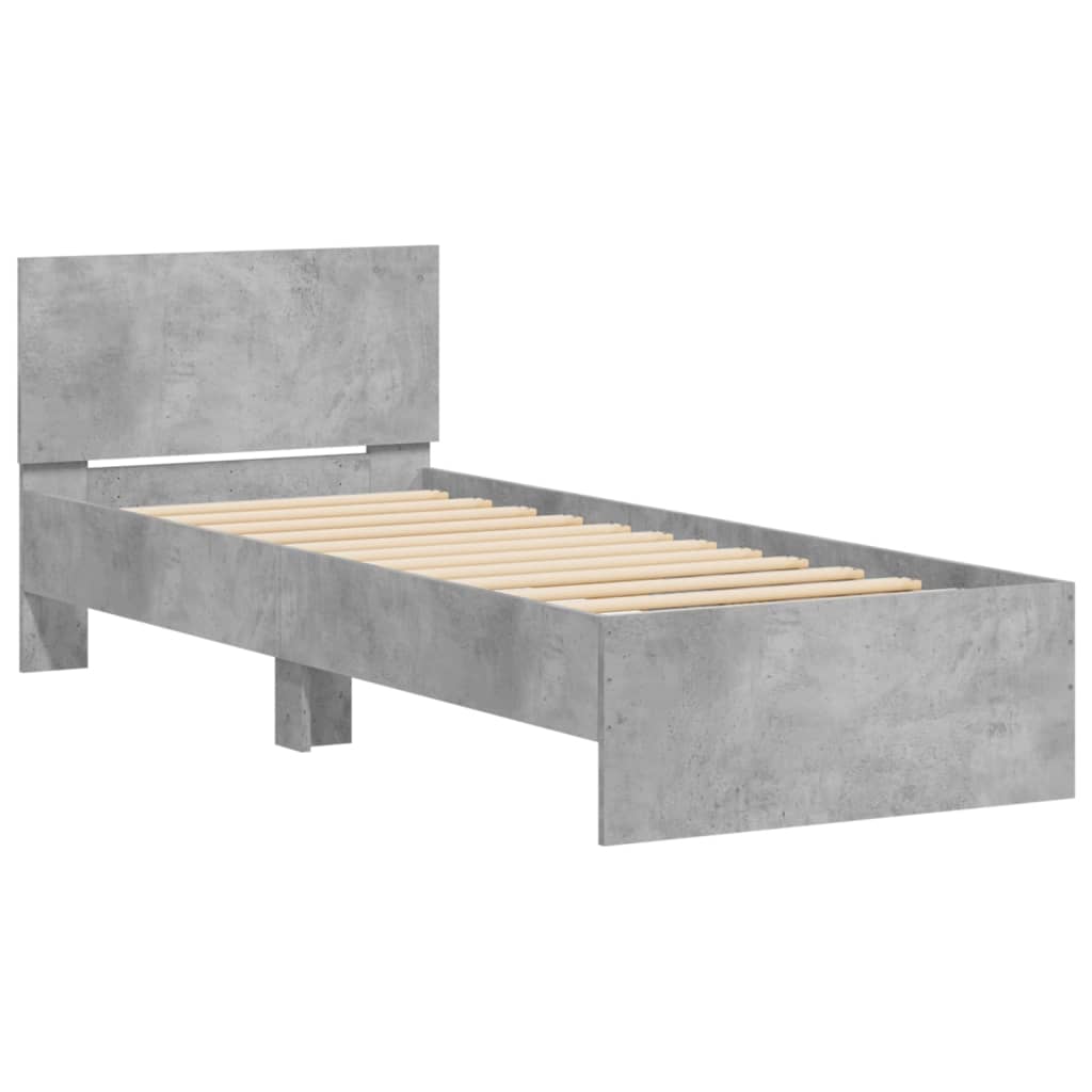 Cadre de lit sans matelas avec tête de lit gris béton 75x190 cm