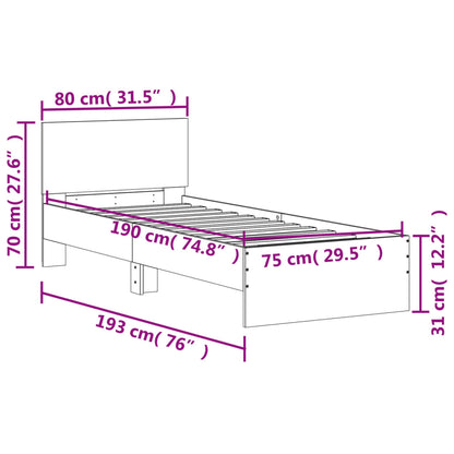 Cadre de lit sans matelas avec tête de lit chêne fumé 75x190 cm