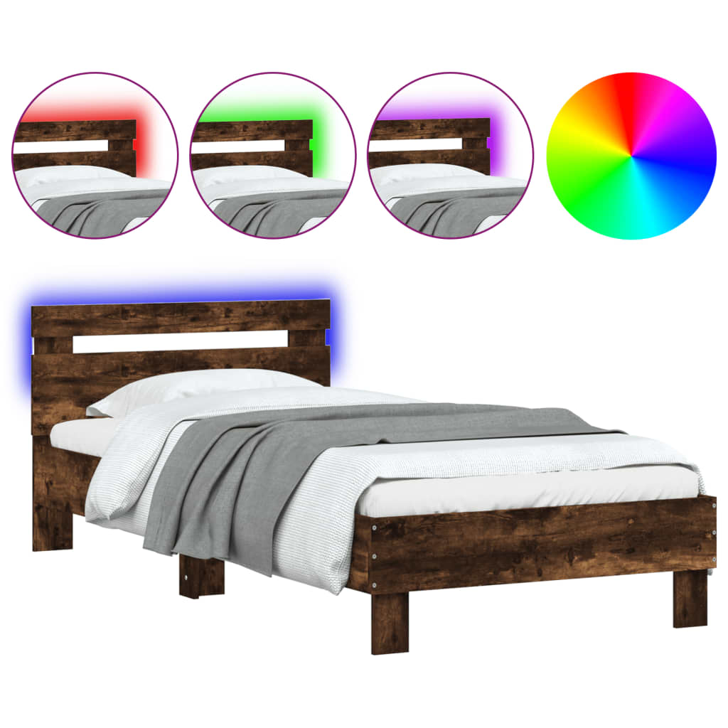 Cadre de lit sans matelas avec lumières LED chêne fumé 90x190cm