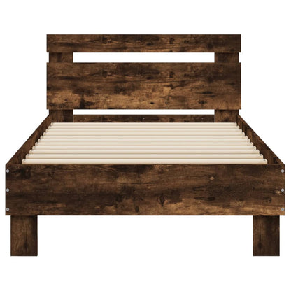 Cadre de lit sans matelas avec lumières LED chêne fumé 75x190cm