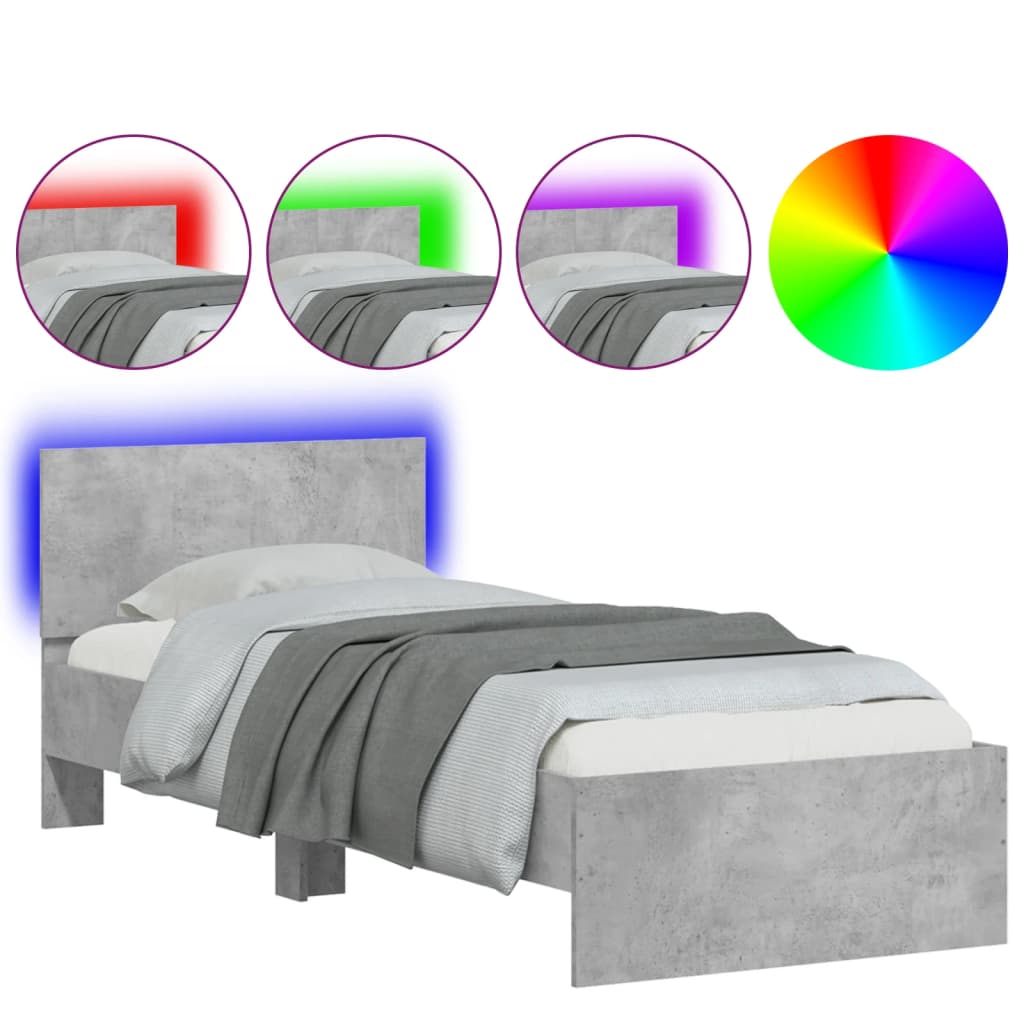 Cadre de lit sans matelas avec lumières LED gris béton 90x190cm