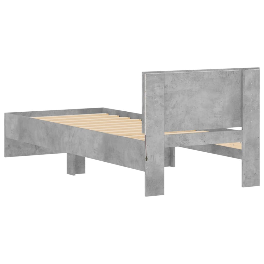 Cadre de lit sans matelas avec lumières LED gris béton 90x190cm