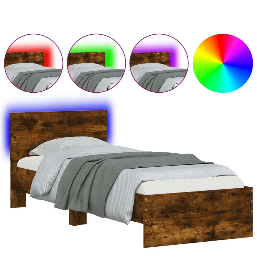 Cadre de lit sans matelas avec lumières LED chêne fumé 90x190cm