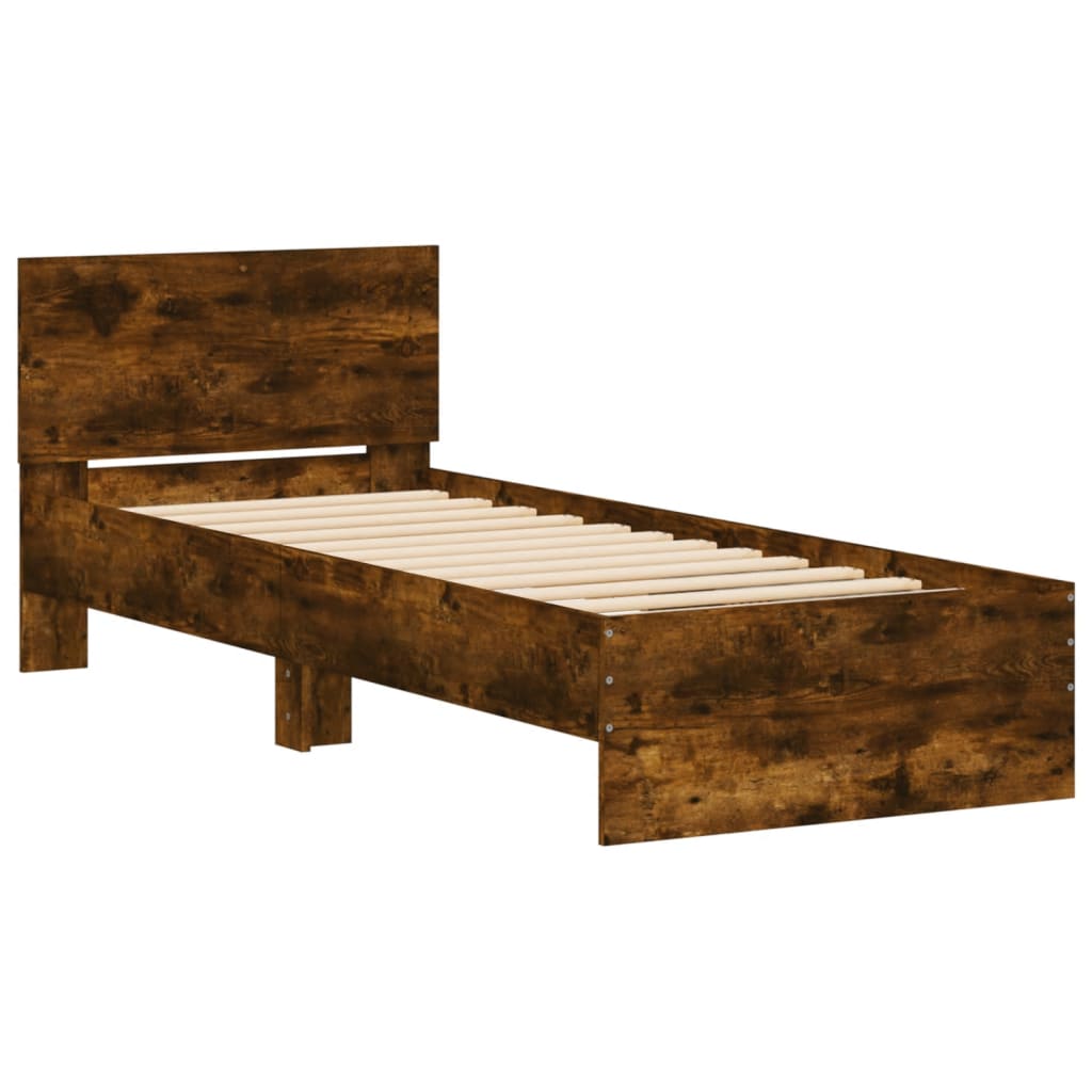 Cadre de lit sans matelas avec lumières LED chêne fumé 75x190cm