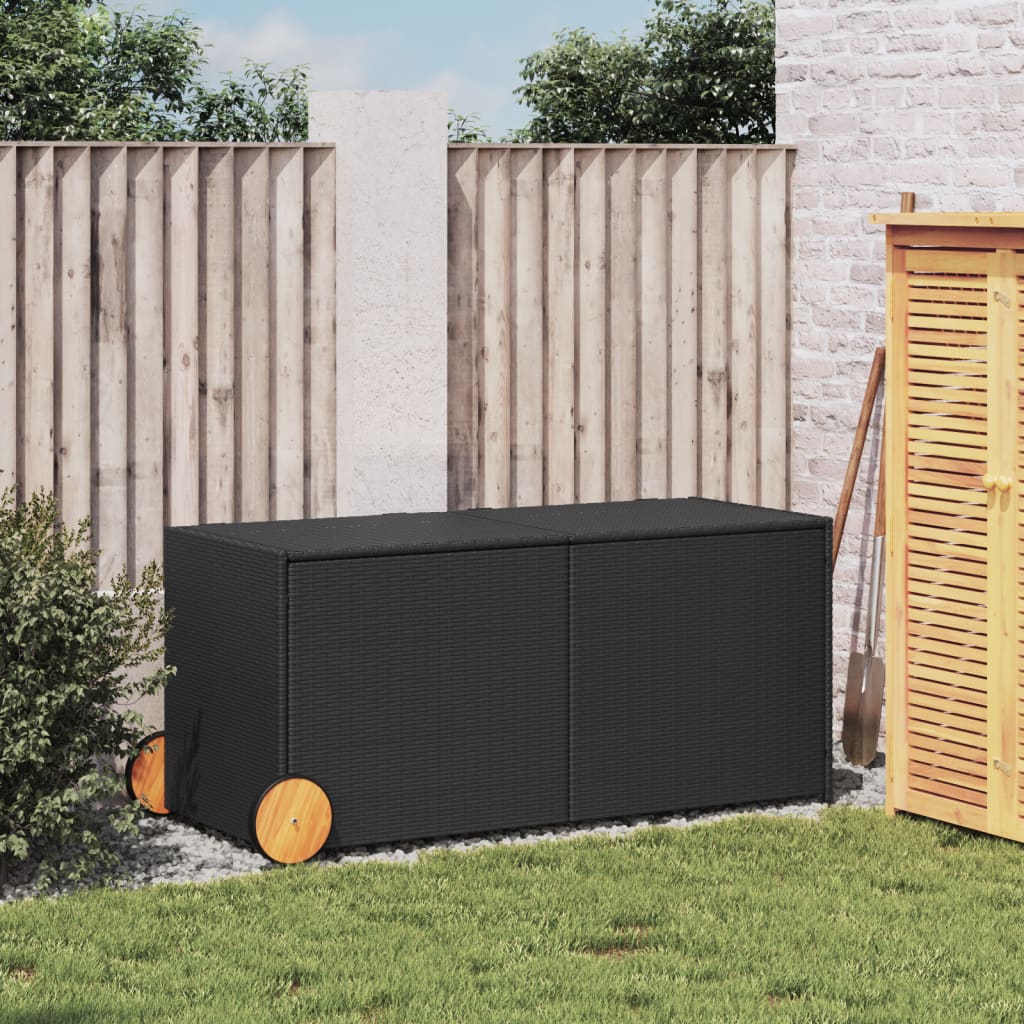 Boîte de rangement de jardin et roues noir 283L résine tressée