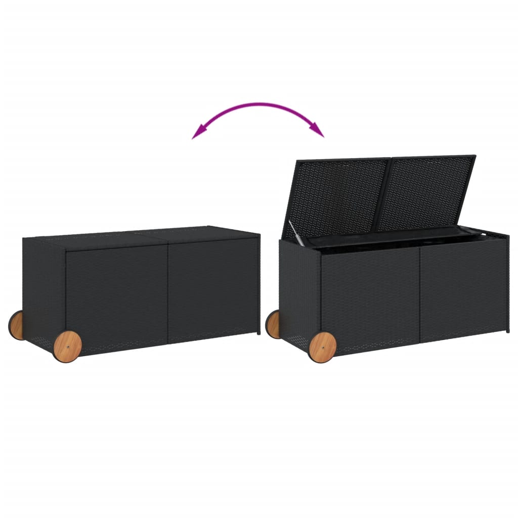 Boîte de rangement de jardin et roues noir 283L résine tressée