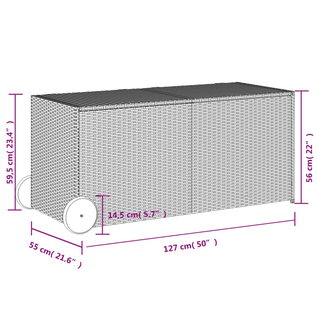 Boîte de rangement de jardin et roues noir 283L résine tressée