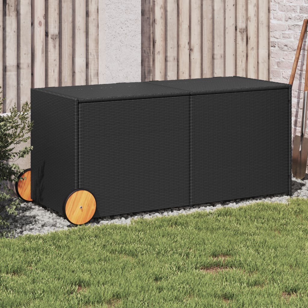 Boîte de rangement de jardin et roues noir 283L résine tressée