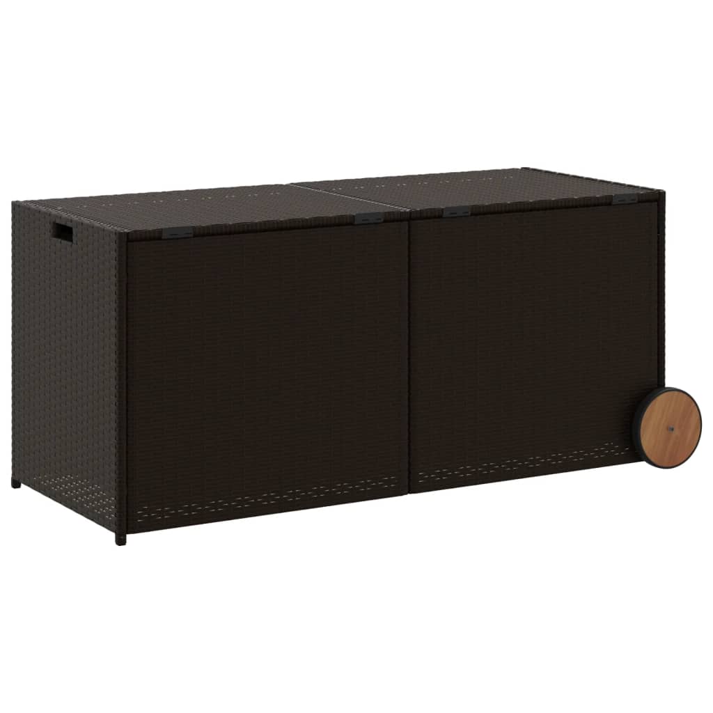 Boîte de rangement de jardin et roues marron 283L poly rotin