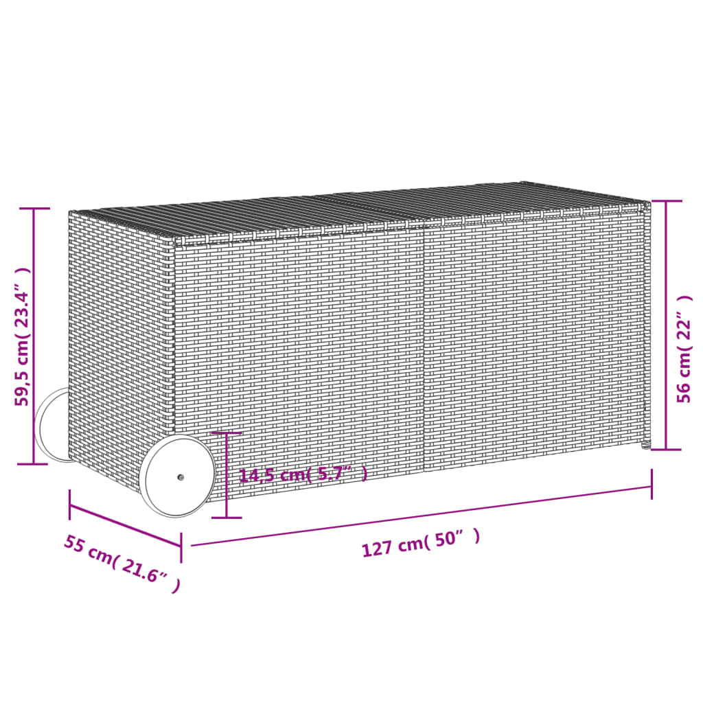 Boîte de rangement de jardin et roues marron 283L poly rotin