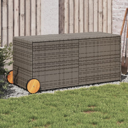 Boîte de rangement de jardin et roues gris 283L résine tressée