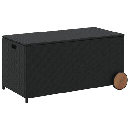 Boîte de rangement de jardin et roues noir 190L résine tressée