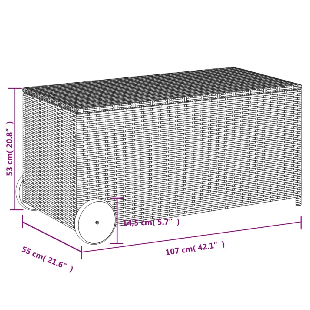 Boîte de rangement de jardin et roues noir 190L résine tressée