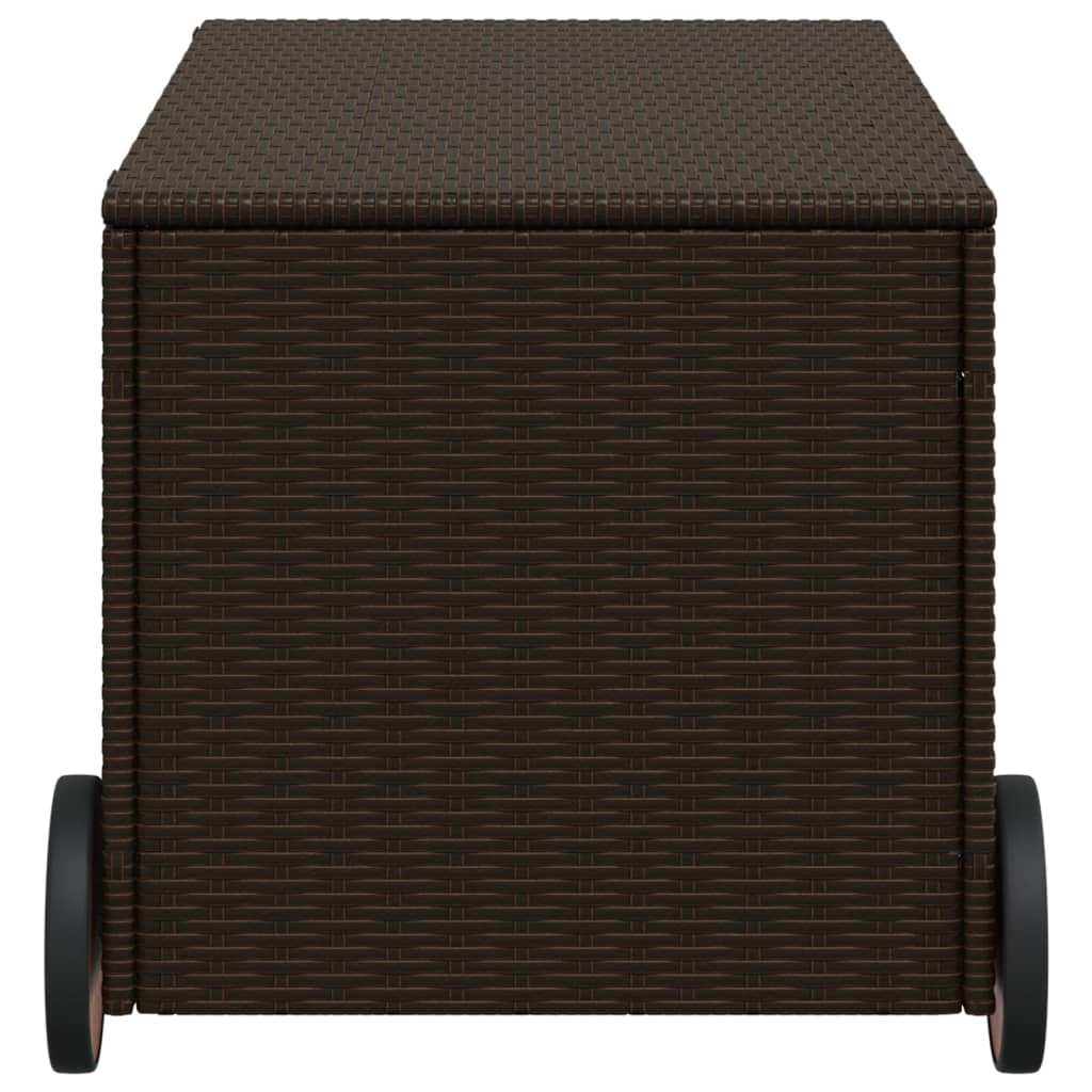 Boîte de rangement de jardin et roues marron 190L poly rotin