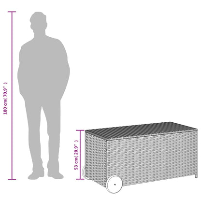 Boîte de rangement de jardin et roues gris 190L résine tressée