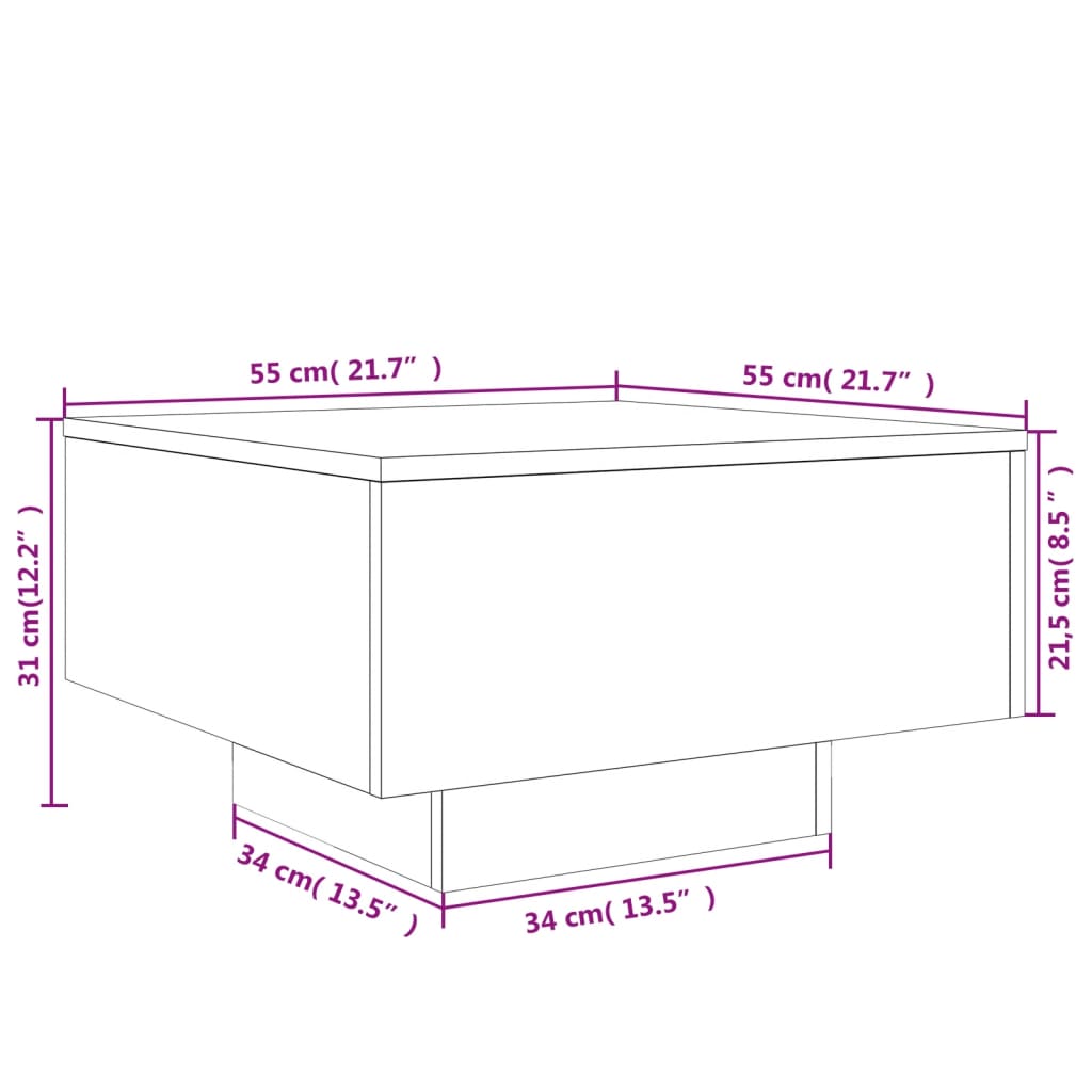 Table basse gris béton 55x55x31 cm bois d'ingénierie