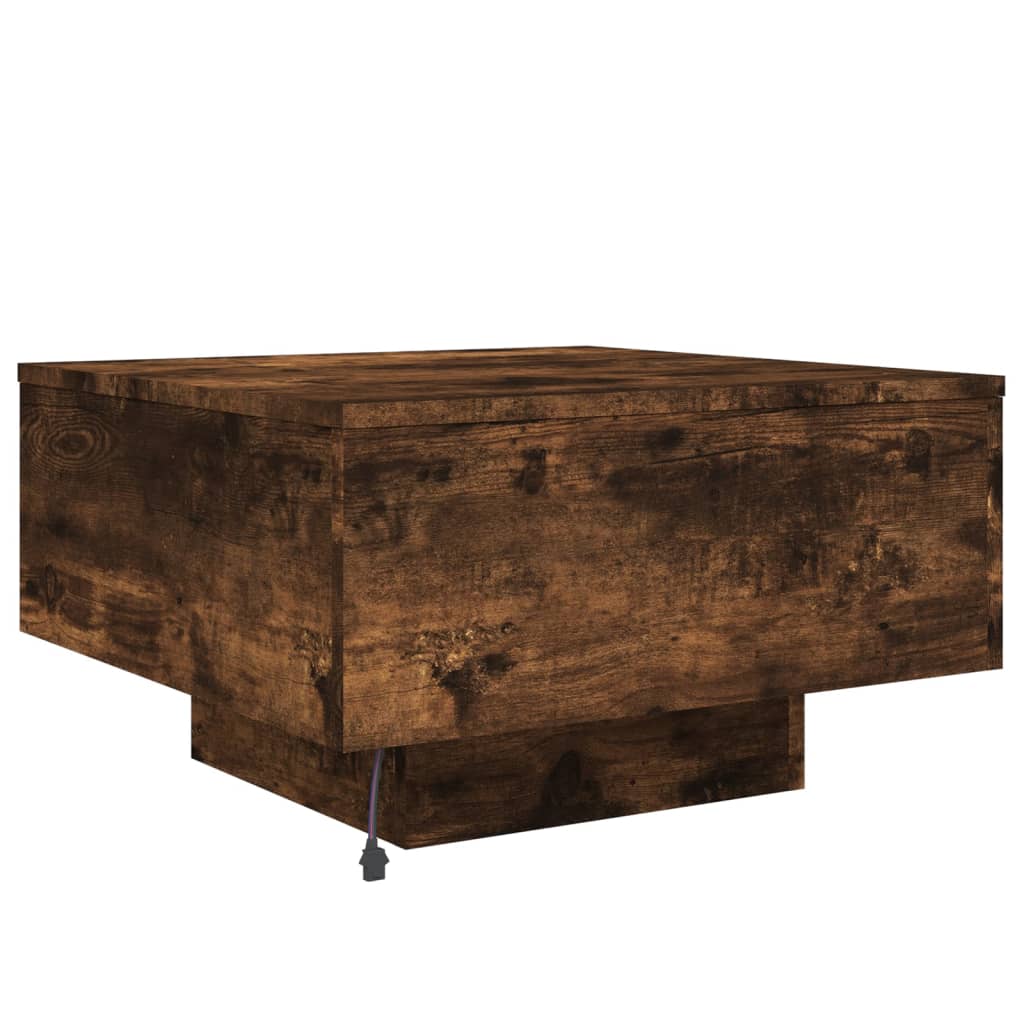 Table basse avec lumières LED chêne fumé 55x55x31 cm