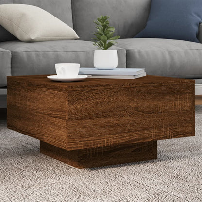 Table basse avec lumières LED chêne marron 55x55x31 cm