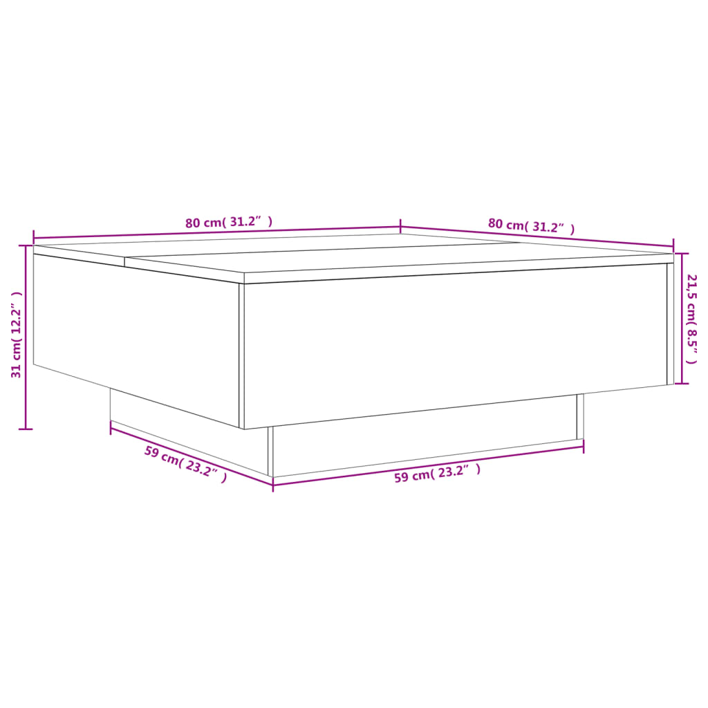 Table basse blanc 80x80x31 cm bois d'ingénierie