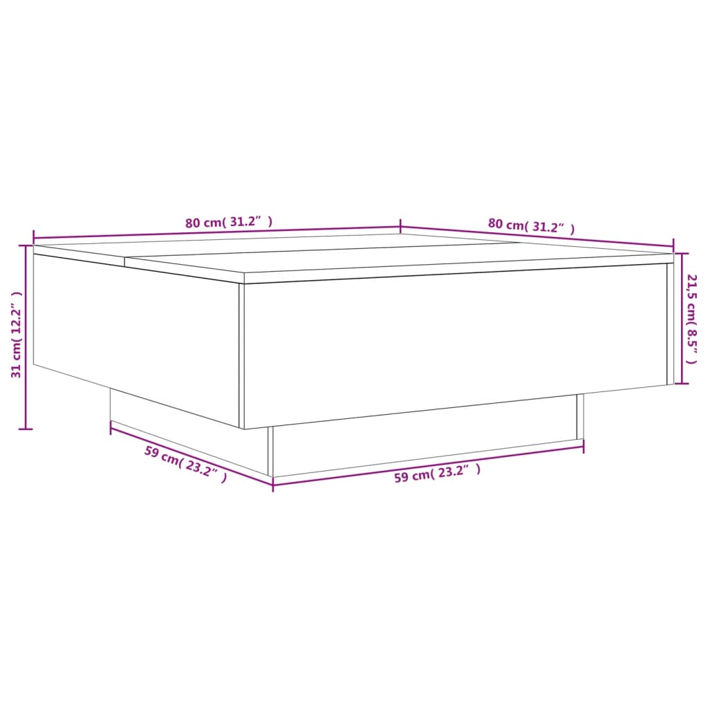 Table basse chêne sonoma 80x80x31 cm bois d'ingénierie