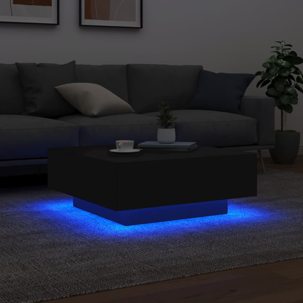 Table basse avec lumières LED noir 80x80x31 cm