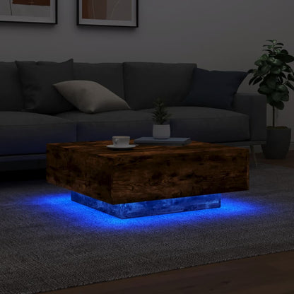 Table basse avec lumières LED chêne fumé 80x80x31 cm