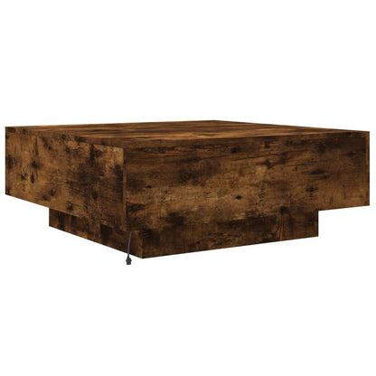 Table basse avec lumières LED chêne fumé 80x80x31 cm