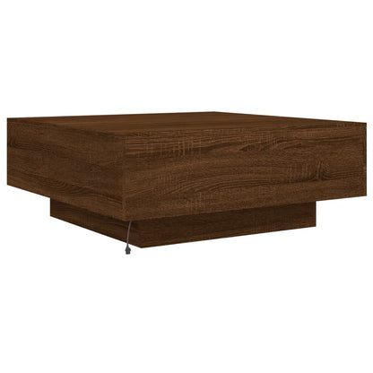 Table basse avec lumières LED chêne marron 80x80x31 cm