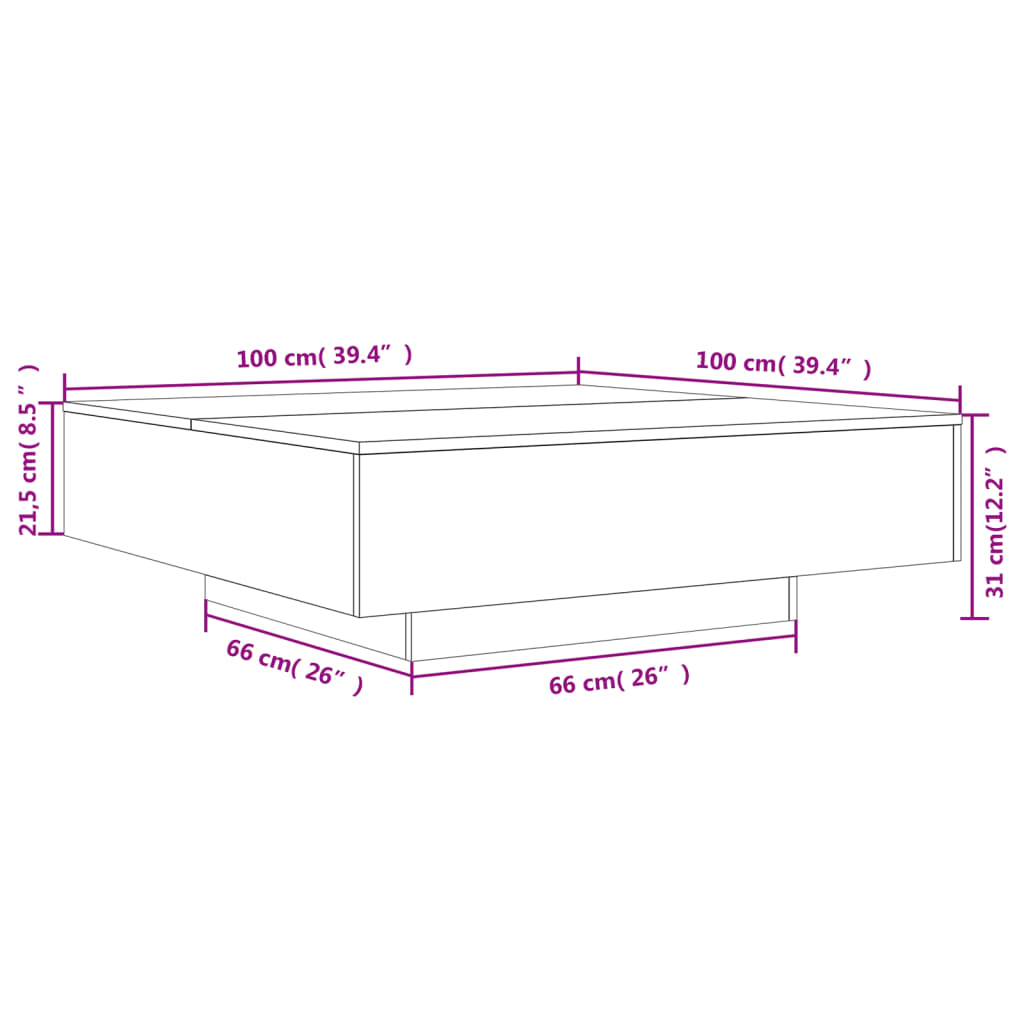 Table basse blanc 100x100x31 cm bois d'ingénierie