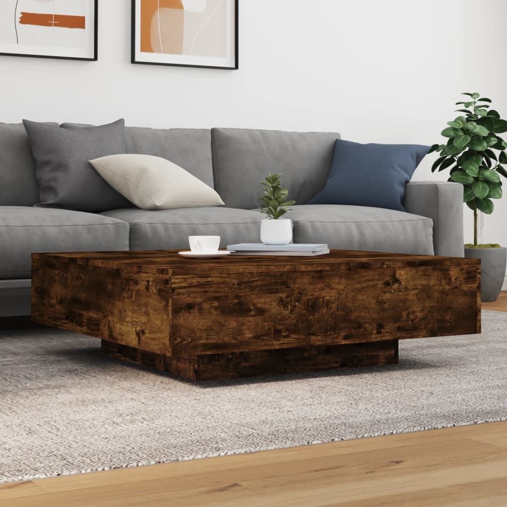 Table basse chêne fumé 100x100x31 cm bois d'ingénierie