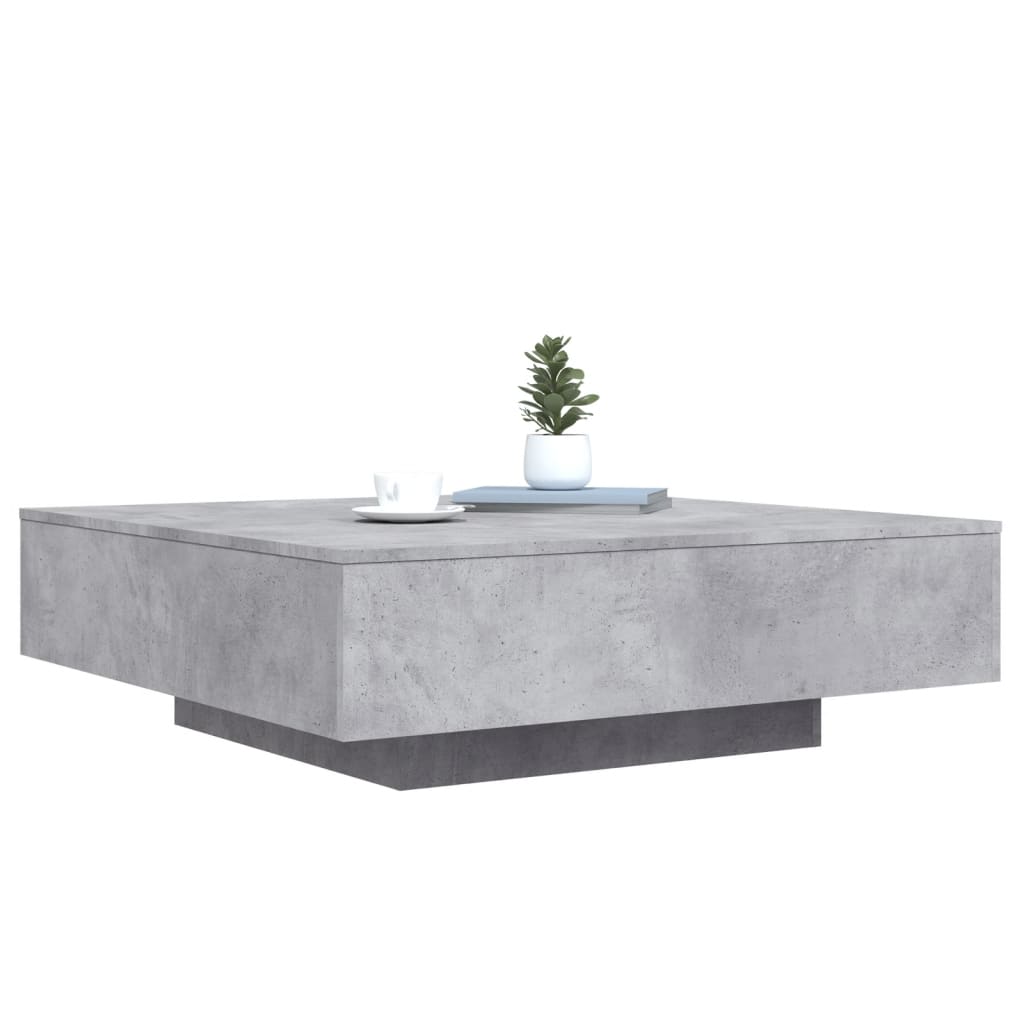 Table basse avec lumières LED gris béton 100x100x31 cm