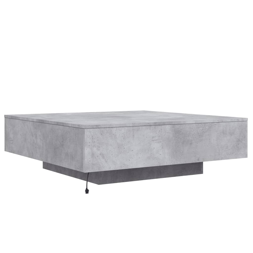 Table basse avec lumières LED gris béton 100x100x31 cm