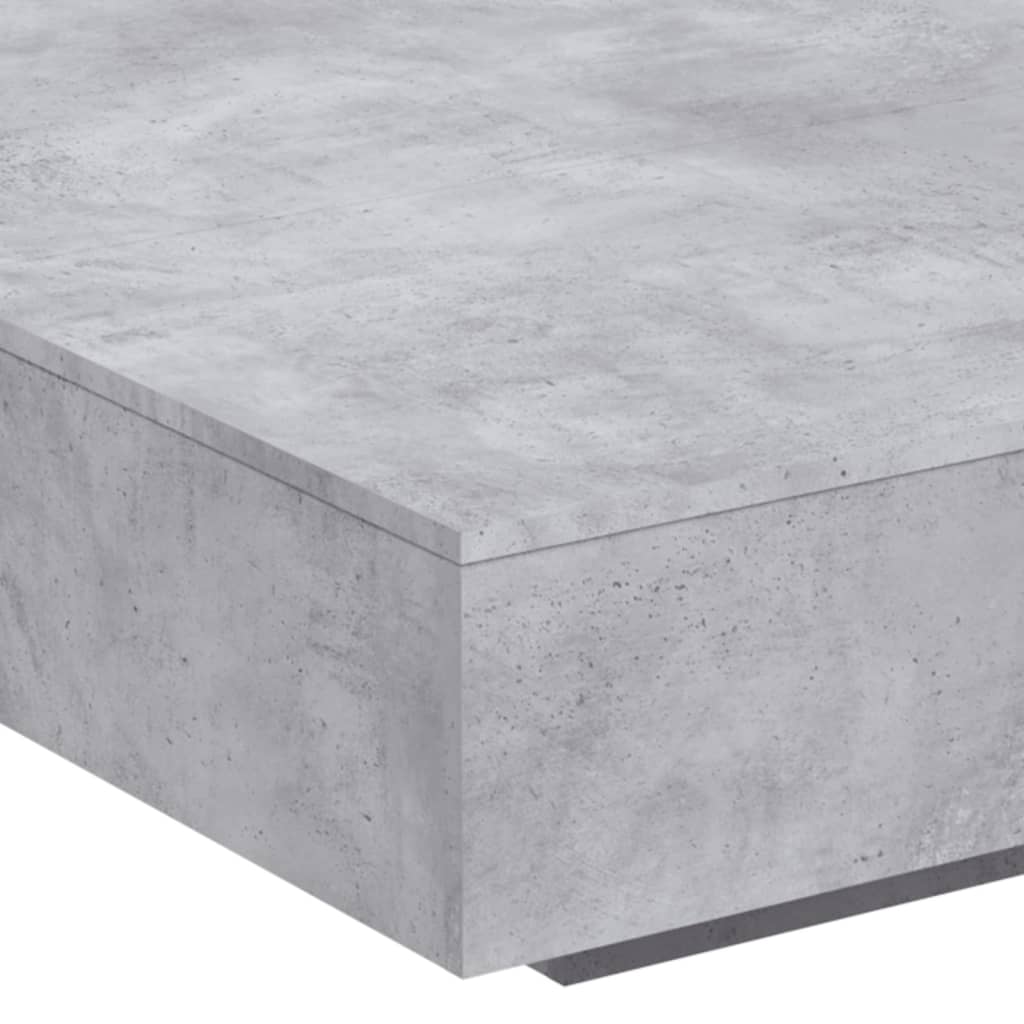 Table basse avec lumières LED gris béton 100x100x31 cm